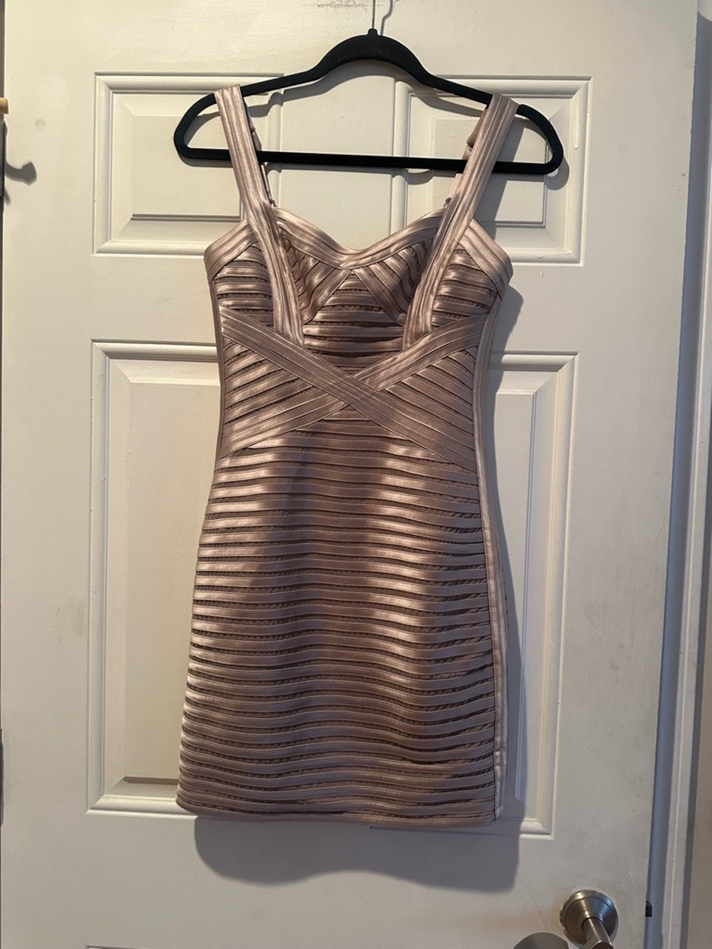 BCBGMaxAzria Metallic Taupe Strappy Mini Dress - Picture 5 of 15